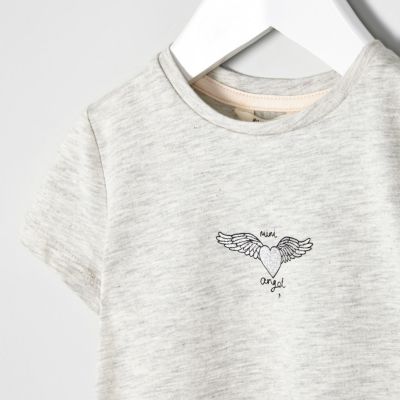 Mini girls grey wing print T-shirt
